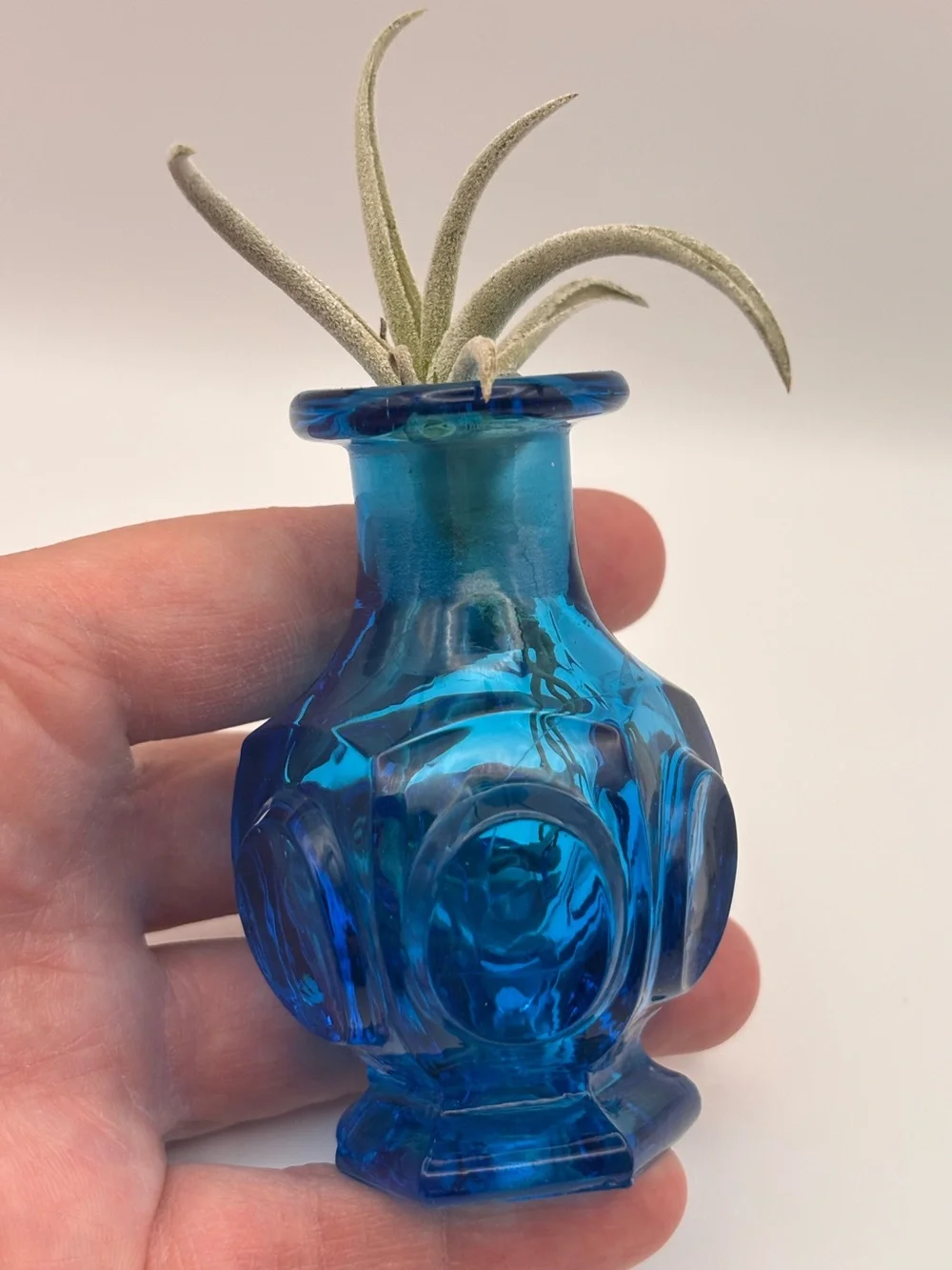 Vintage Miniature Glass Vase in Teal Blue Color, Decorative Turquoise Bud Vase